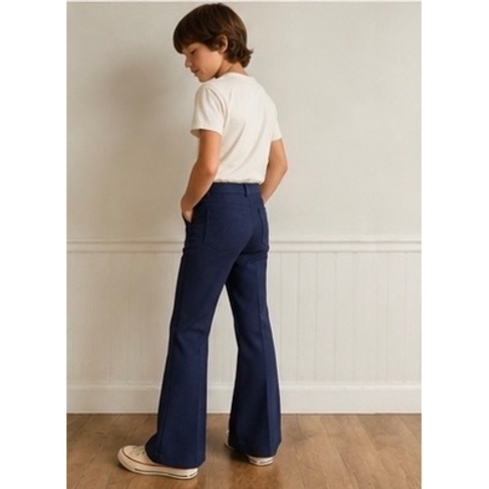 Vintage 70s Navy Bell Bottom Pants Boys Youth Made Japan Mod Disco Flare 20x24